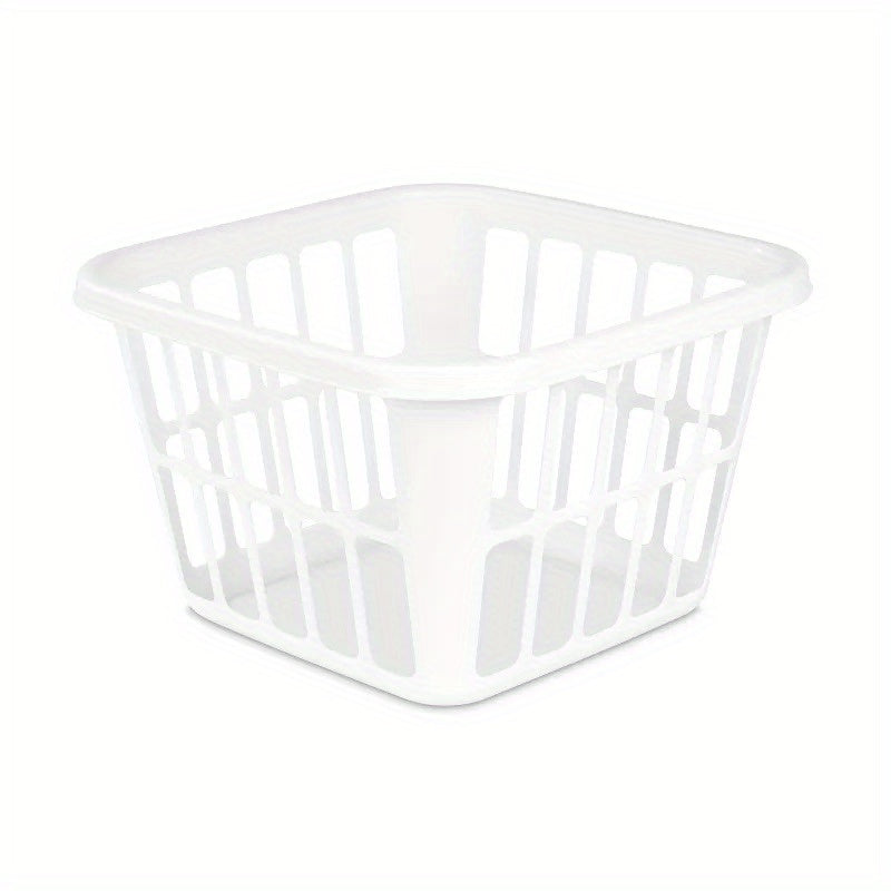 Medium White Plastic Laundry Basket with Built-In Handles â Portable Rectangular Hamper for Clothes Storage, Durable and Easy to Carry, Room Organization | Simple Functionality | Lightweight Construction, Laundry Baskets