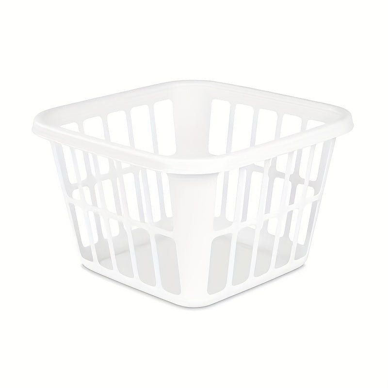 Medium White Plastic Laundry Basket with Built-In Handles â Durable Rectangular Storage for Clothes, Towels, and More in Your Laundry Room, Laundry Room Accessories, Laundry Baskets