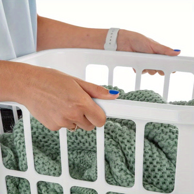 Medium White Plastic Laundry Basket with Built-In Handles â Portable Rectangular Hamper for Clothes Storage, Durable and Easy to Carry, Room Organization | Simple Functionality | Lightweight Construction, Laundry Baskets