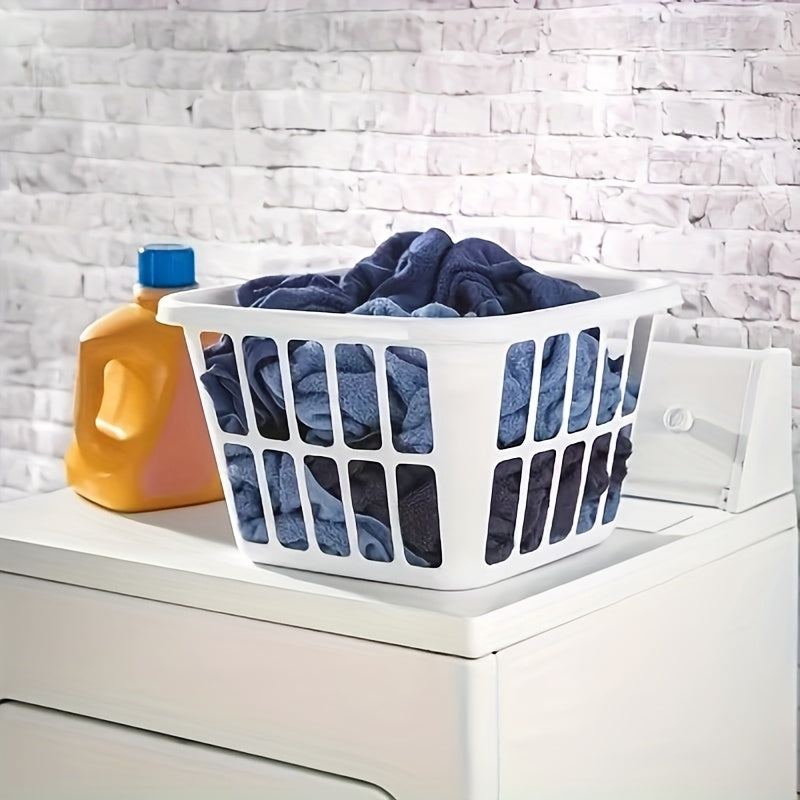 Medium White Plastic Laundry Basket with Built-In Handles â Durable Rectangular Storage for Clothes, Towels, and More in Your Laundry Room, Laundry Room Accessories, Laundry Baskets