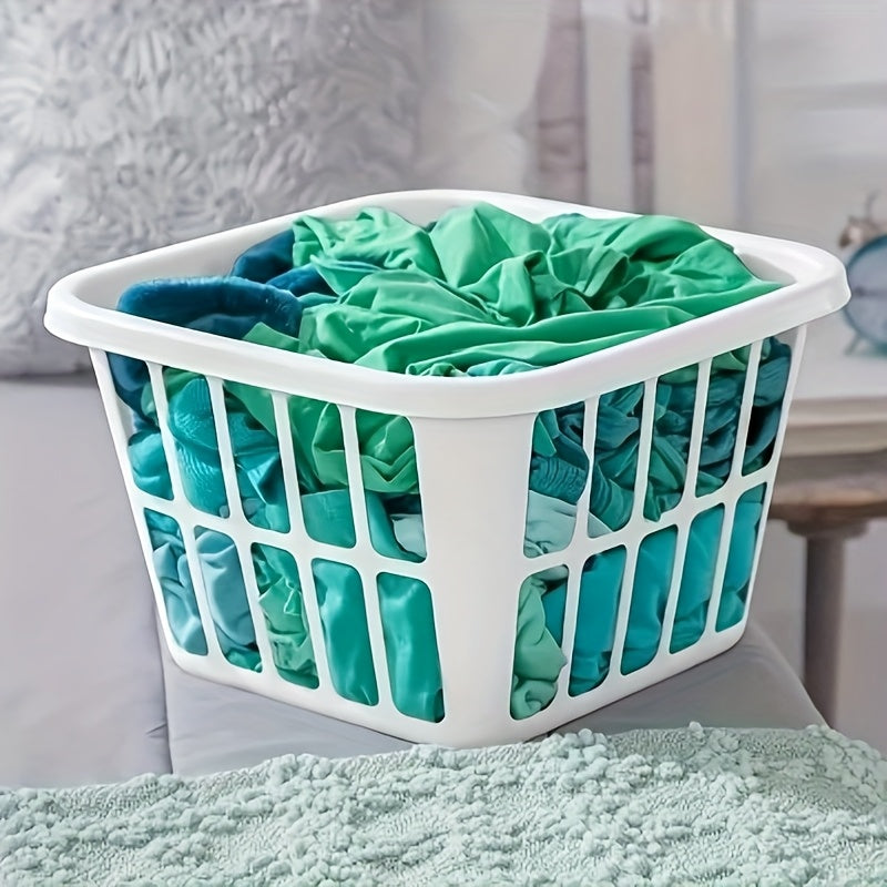 Medium White Plastic Laundry Basket with Built-In Handles â Durable Rectangular Storage for Clothes, Towels, and More in Your Laundry Room, Laundry Room Accessories, Laundry Baskets