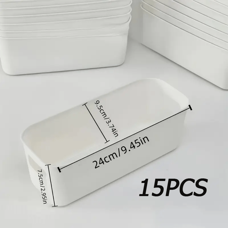 15pcs Stackable Plastic Storage Box With Handles - Multi-functional Finishing Basket For Homes, Offices And Wardrobes - Durable Stationery, Cosmetics, Socks, Lingerie, Space-saving Drawer Tissue