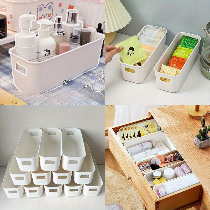 15pcs Stackable Plastic Storage Box With Handles - Multi-functional Finishing Basket For Homes, Offices And Wardrobes - Durable Stationery, Cosmetics, Socks, Lingerie, Space-saving Drawer Tissue