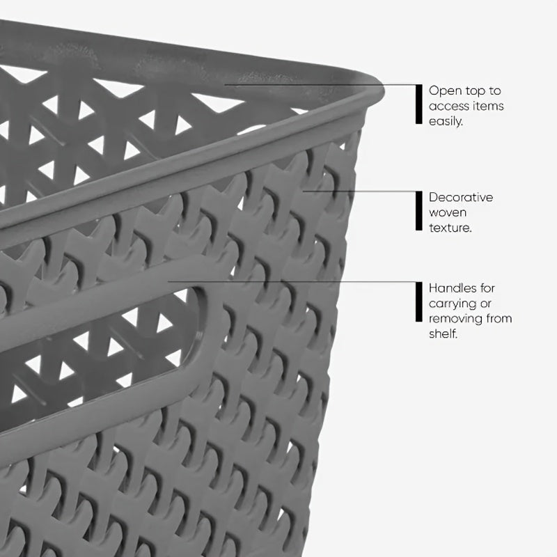 1pc Y-Weave PE Storage Basket - Lightweight, Square Organizer for Closet, Bedroom, Home, Dorm - Space-Saving Clothes and Blanket Container with Handles