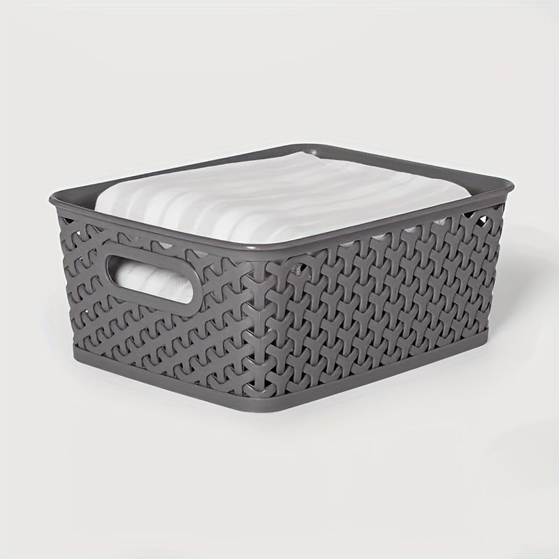 1pc Y-Weave PE Storage Basket - Lightweight, Square Organizer for Closet, Bedroom, Home, Dorm - Space-Saving Clothes and Blanket Container with Handles