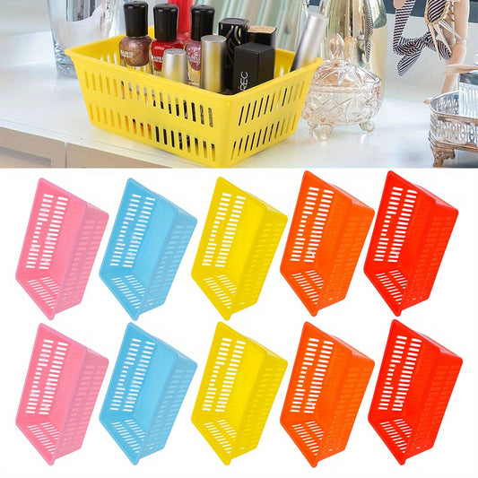 10 Pack Colored Desktop Storage Basket, Plastic Storage Basket Suitable for Stationery, Snacks, Cosmetics, and Miscellaneous Items