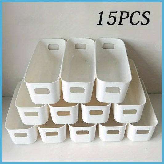 15pcs Stackable Plastic Storage Box With Handles - Multi-functional Finishing Basket For Homes, Offices And Wardrobes - Durable Stationery, Cosmetics, Socks, Lingerie, Space-saving Drawer Tissue