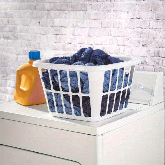 Medium White Plastic Laundry Basket with Built-In Handles â Portable Rectangular Hamper for Clothes Storage, Durable and Easy to Carry, Room Organization | Simple Functionality | Lightweight Construction, Laundry Baskets
