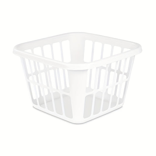 Medium White Plastic Laundry Basket with Built-In Handles â Durable Rectangular Storage for Clothes, Towels, and More in Your Laundry Room, Laundry Room Accessories, Laundry Baskets
