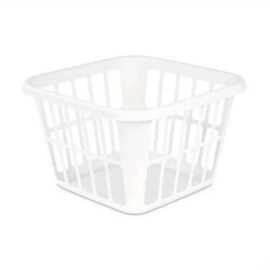 Medium White Plastic Laundry Basket with Built-In Handles â Portable Rectangular Hamper for Clothes Storage, Durable and Easy to Carry, Room Organization | Simple Functionality | Lightweight Construction, Laundry Baskets
