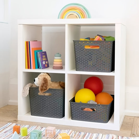 1pc Y-Weave PE Storage Basket - Lightweight, Square Organizer for Closet, Bedroom, Home, Dorm - Space-Saving Clothes and Blanket Container with Handles