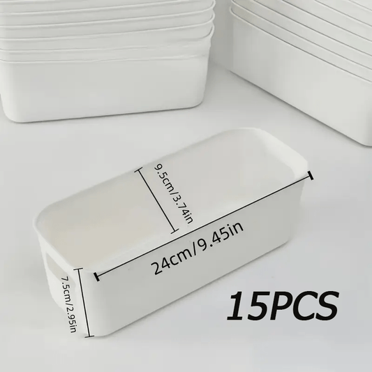 15pcs Stackable Plastic Storage Box With Handles - Multi-functional Finishing Basket For Homes, Offices And Wardrobes - Durable Stationery, Cosmetics, Socks, Lingerie, Space-saving Drawer Tissue