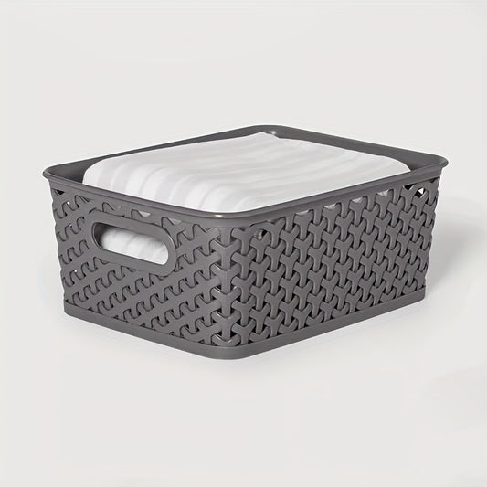 1pc Y-Weave PE Storage Basket - Lightweight, Square Organizer for Closet, Bedroom, Home, Dorm - Space-Saving Clothes and Blanket Container with Handles